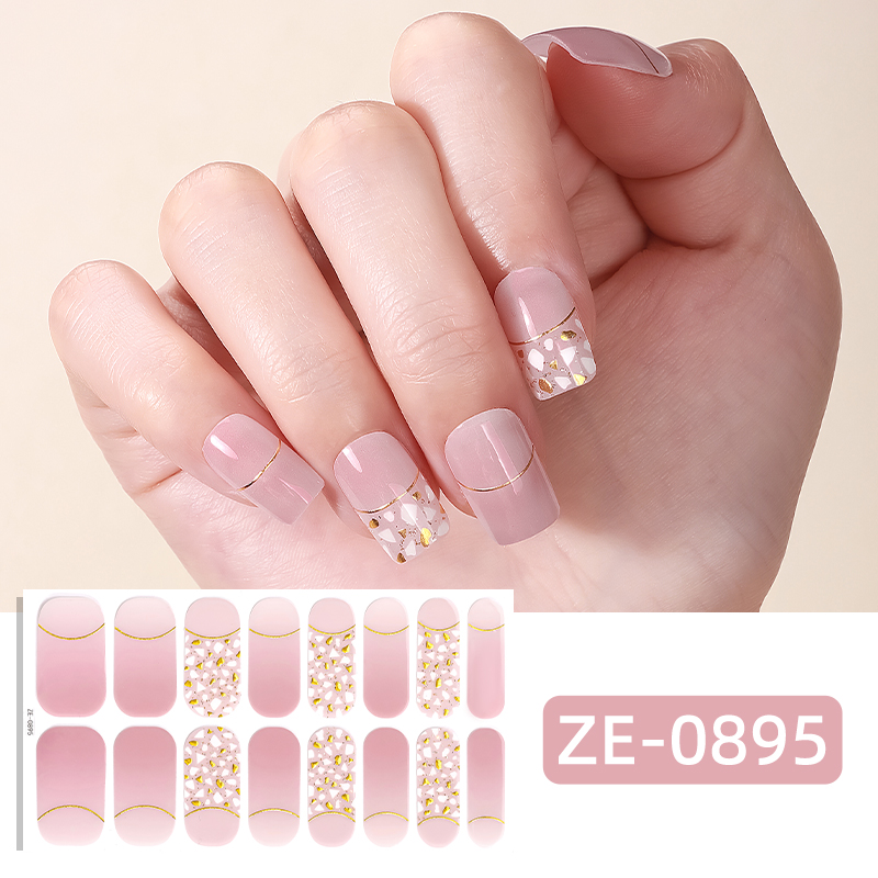 Full Cover Adhesive - 16Tips Stiker Kuku Pink Glitter Full