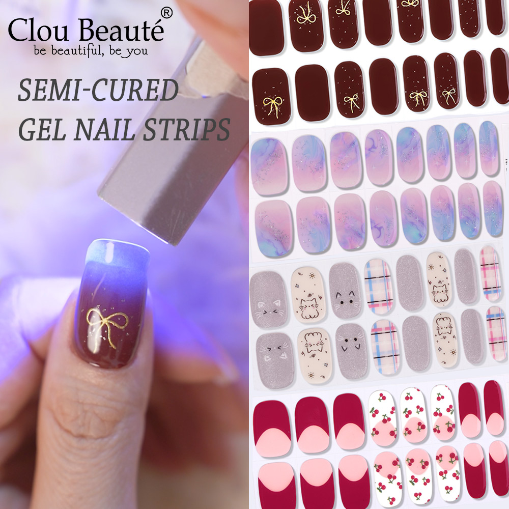 Full Cover Adhesive - Strip Kuku Gel Semi-Cured 16 Tips